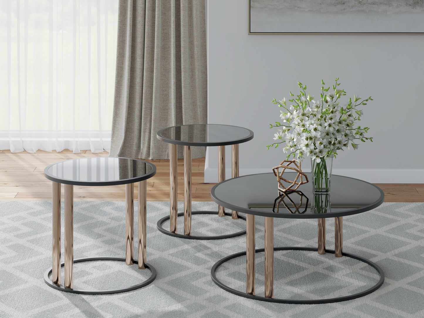 Cassel Furniture Outlet - Ashley Furniture - Hannerly Table (Set of 3) - Occasional Table Set (3/CN) / Black/Gold Finish - T219-13