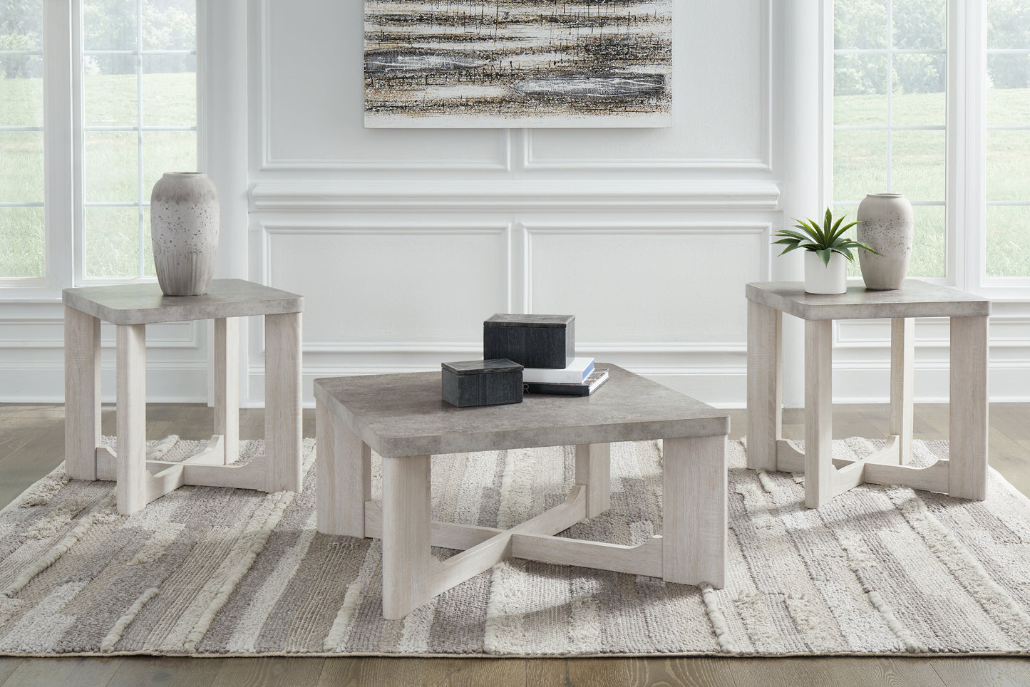 Cassel Furniture Outlet - Ashley Furniture - Garnilly Table (Set of 3) - Occasional Table Set (3/CN) / Whitewash - T247-13