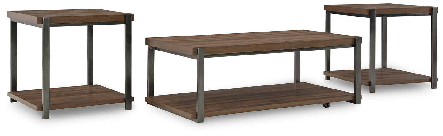 Cassel Furniture Outlet - Ashley Furniture - Trindwick Table (Set of 3) - Occasional Table Set (3/CN) / Brown/Gun Metal - T381-13