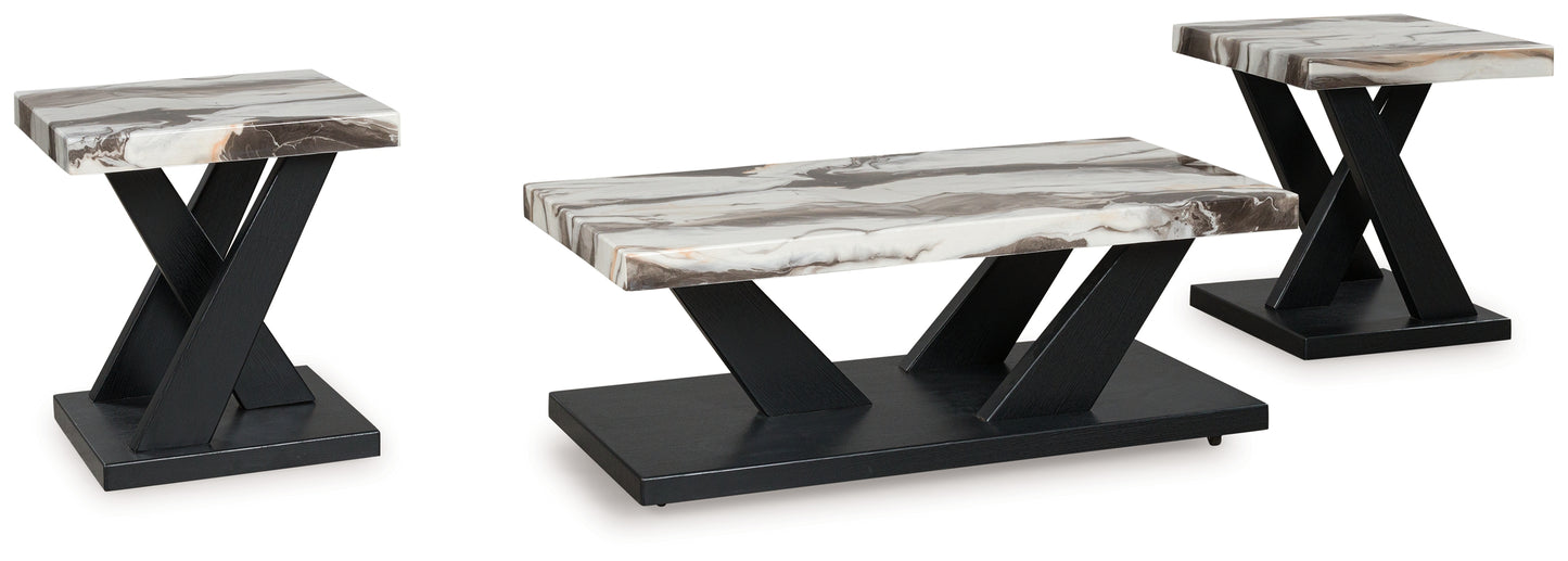 Cassel Furniture Outlet - Ashley Furniture - Cendill Table (Set of 3) - Occasional Table Set (3/CN) / Dark Brown/White/Black - T403-13