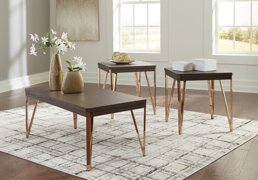 Cassel Furniture Outlet - Ashley Furniture - Bandyn Table (Set of 3) - Occasional Table Set (3/CN) / Brown/Champagne - T404-13