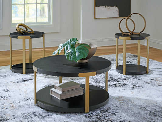 Cassel Furniture Outlet - Ashley Furniture - Shylore Table (Set of 3) - Occasional Table Set (3/CN) / Black/Brass Finish - T410-13