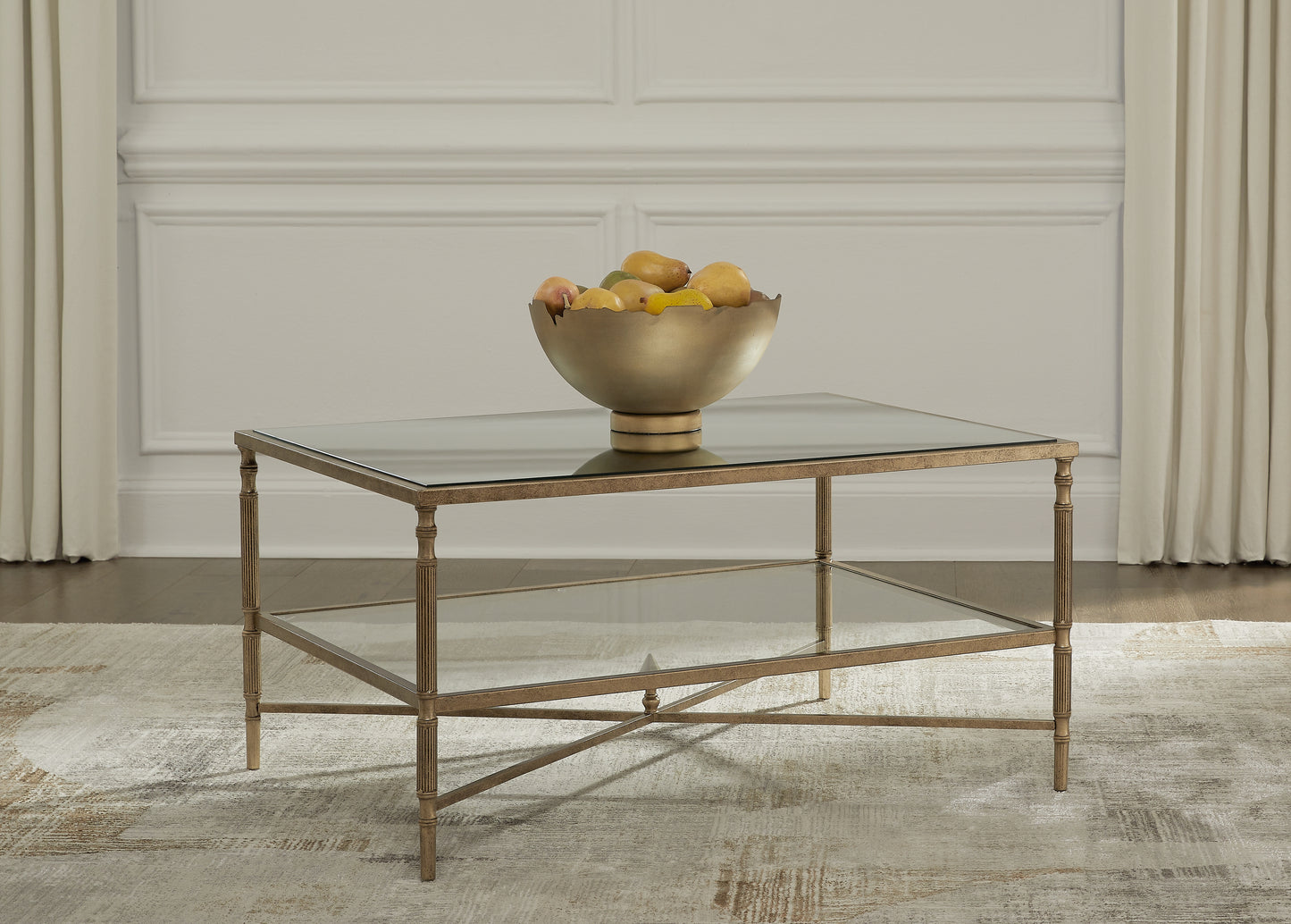 Cassel Furniture Outlet - Ashley Furniture - Cloverty Coffee Table - Rectangular Cocktail Table / Aged Gold Finish - T440-1
