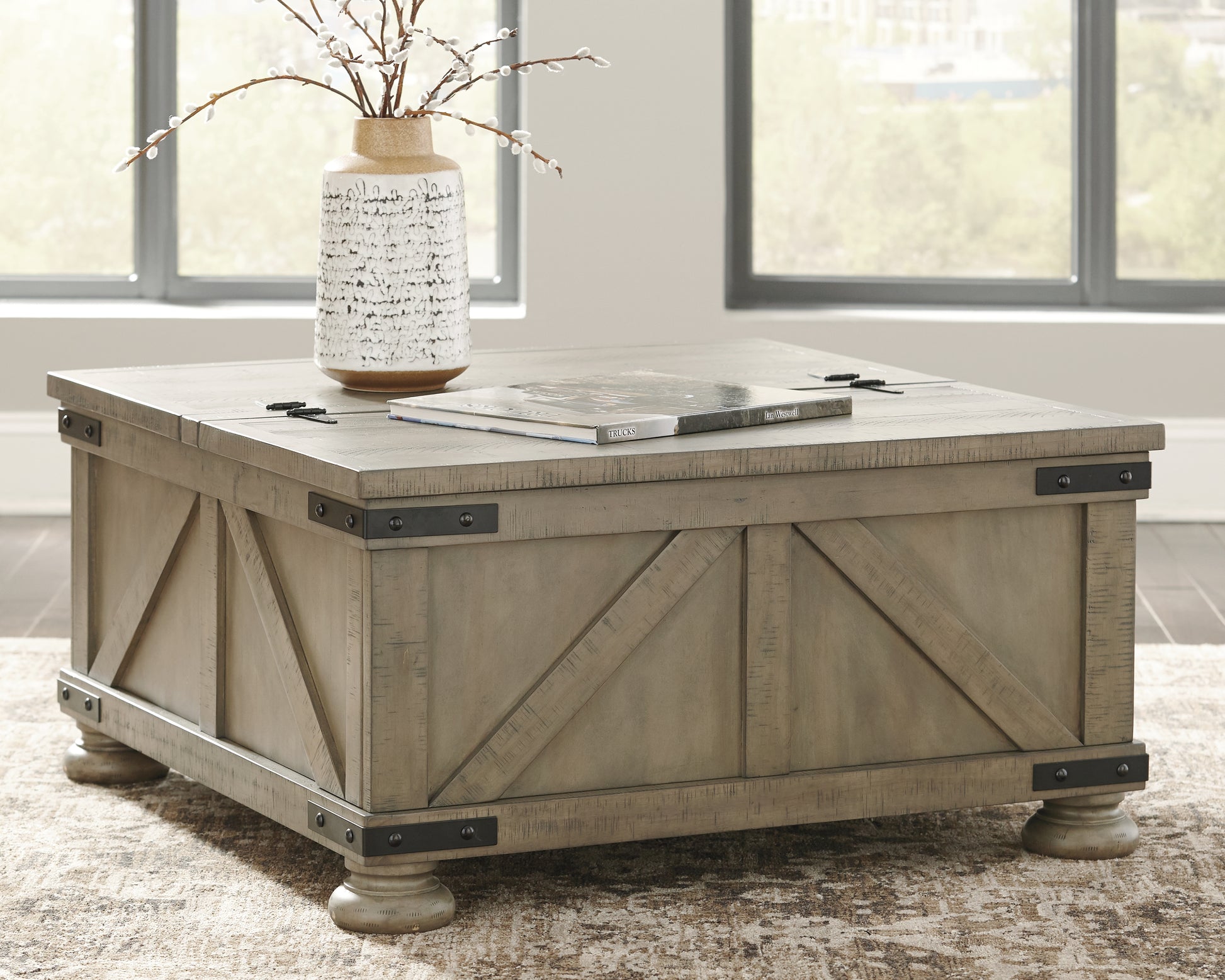 Cassel Furniture Outlet - Ashley Furniture - Aldwin Coffee Table With Storage - Cocktail Table with Storage / Gray - T457-20