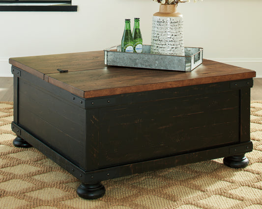 Cassel Furniture Outlet - Ashley Furniture - Valebeck Coffee Table with Lift Top - Lift Top Cocktail Table / Black/Brown - T468-00