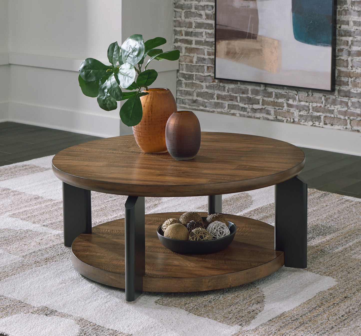 Cassel Furniture Outlet - Ashley Furniture - Kraeburn Coffee Table - Round Cocktail Table / Brown/Black - T624-8