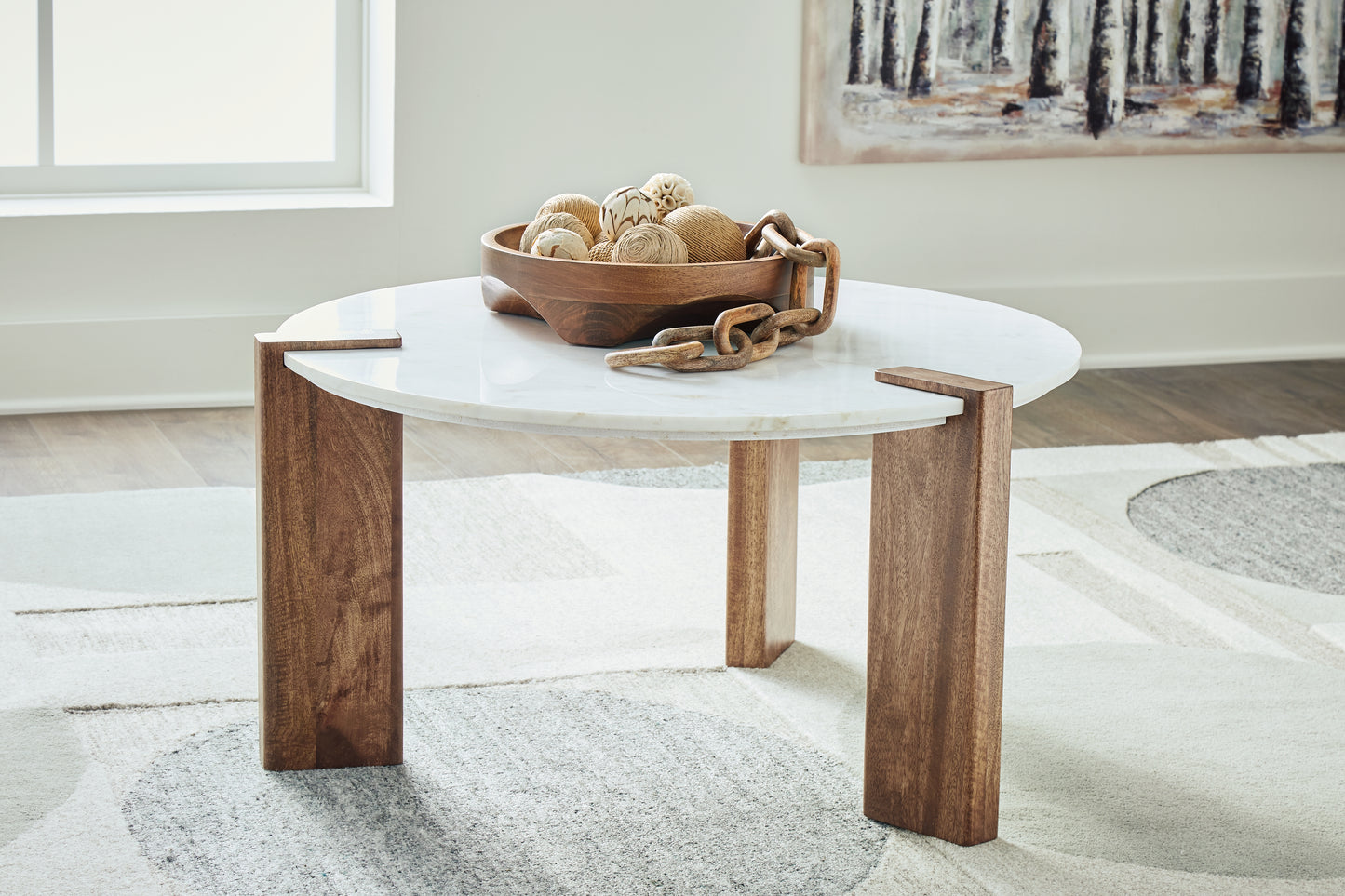 Cassel Furniture Outlet - Ashley Furniture - Isanti Coffee Table - Round Cocktail Table / White/Brown - T652-8