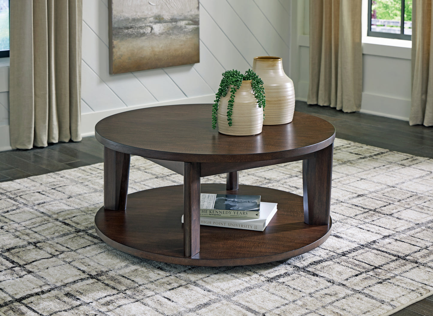 Cassel Furniture Outlet - Ashley Furniture - Korestone 2 Coffee Table - Round Cocktail Table / Dark Brown - T657-8