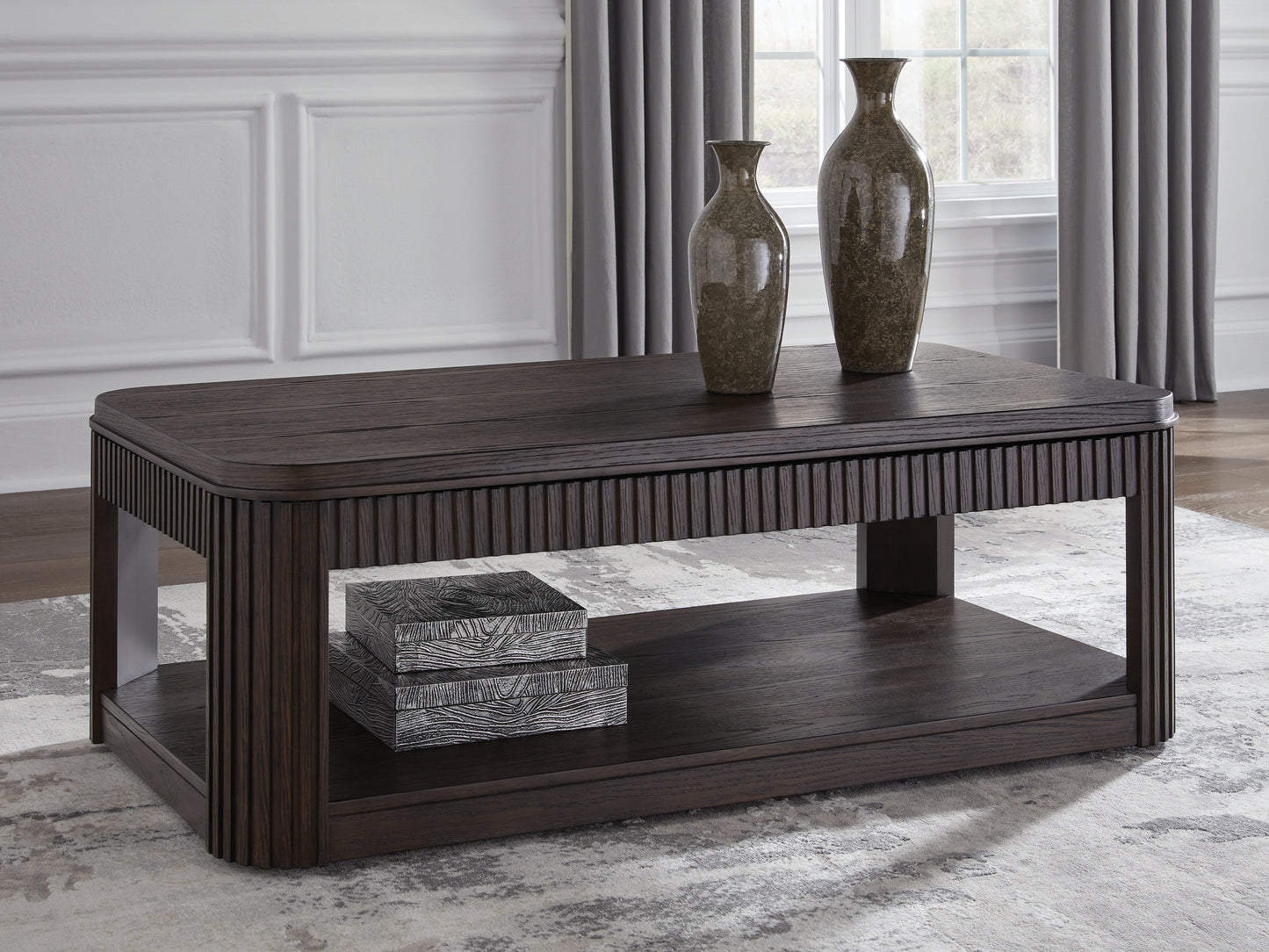 Cassel Furniture Outlet - Ashley Furniture - Carlibrie Lift-Top Coffee Table - Lift Top Cocktail Table / Warm Brown - T700-9