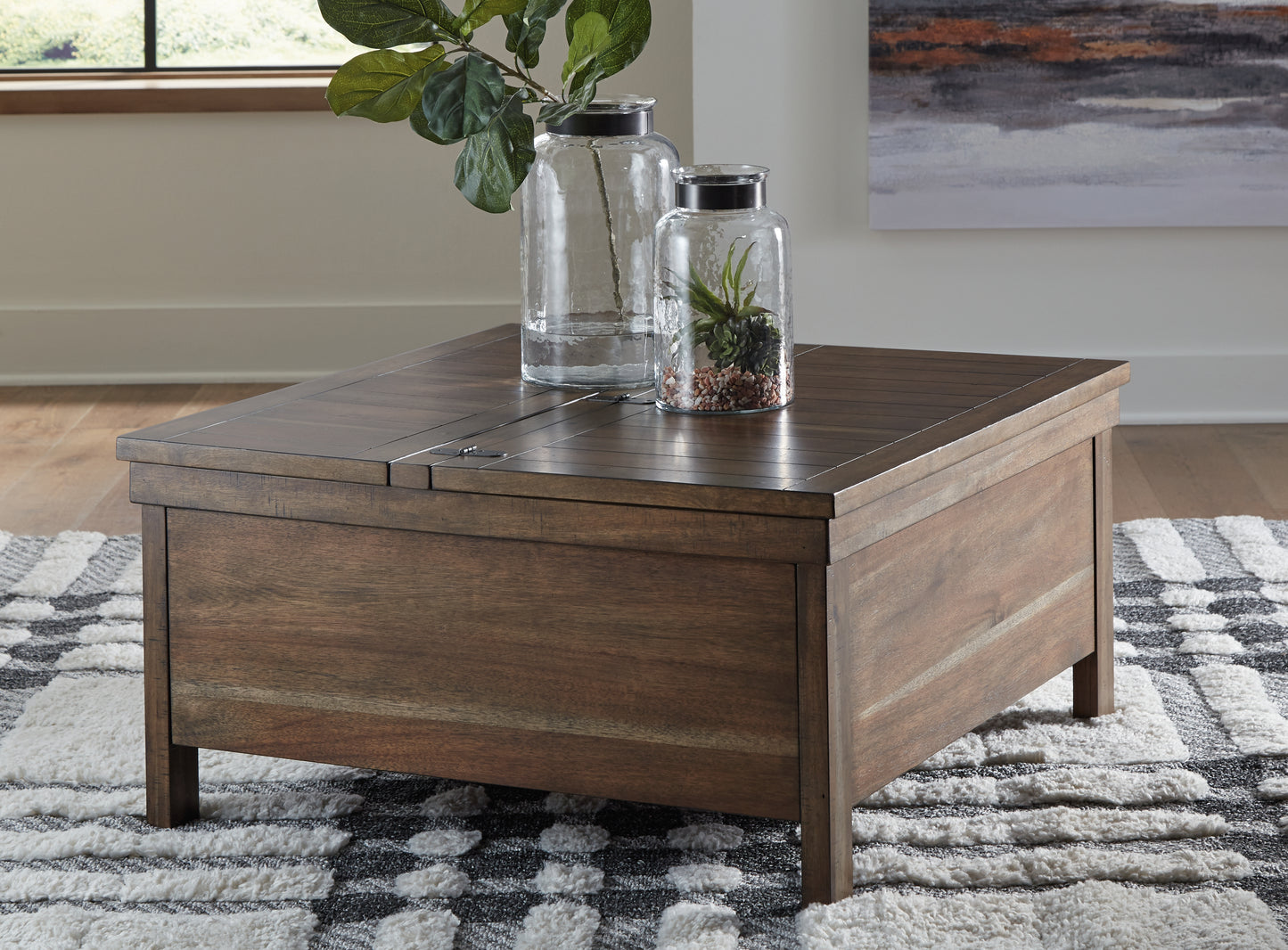 Cassel Furniture Outlet - Ashley Furniture - Moriville Lift-Top Coffee Table - Lift Top Cocktail Table / Grayish Brown - T731-9