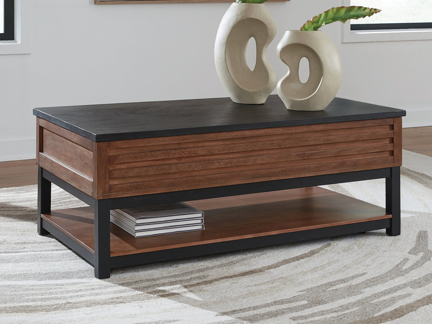 Cassel Furniture Outlet - Ashley Furniture - Kallari Lift-Top Coffee Table - Lift Top Cocktail Table / Warm Brown/Black - T737-9