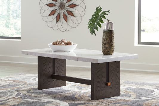 Cassel Furniture Outlet - Ashley Furniture - Burkhaus Coffee Table - Rectangular Cocktail Table / White/Dark Brown - T779-1