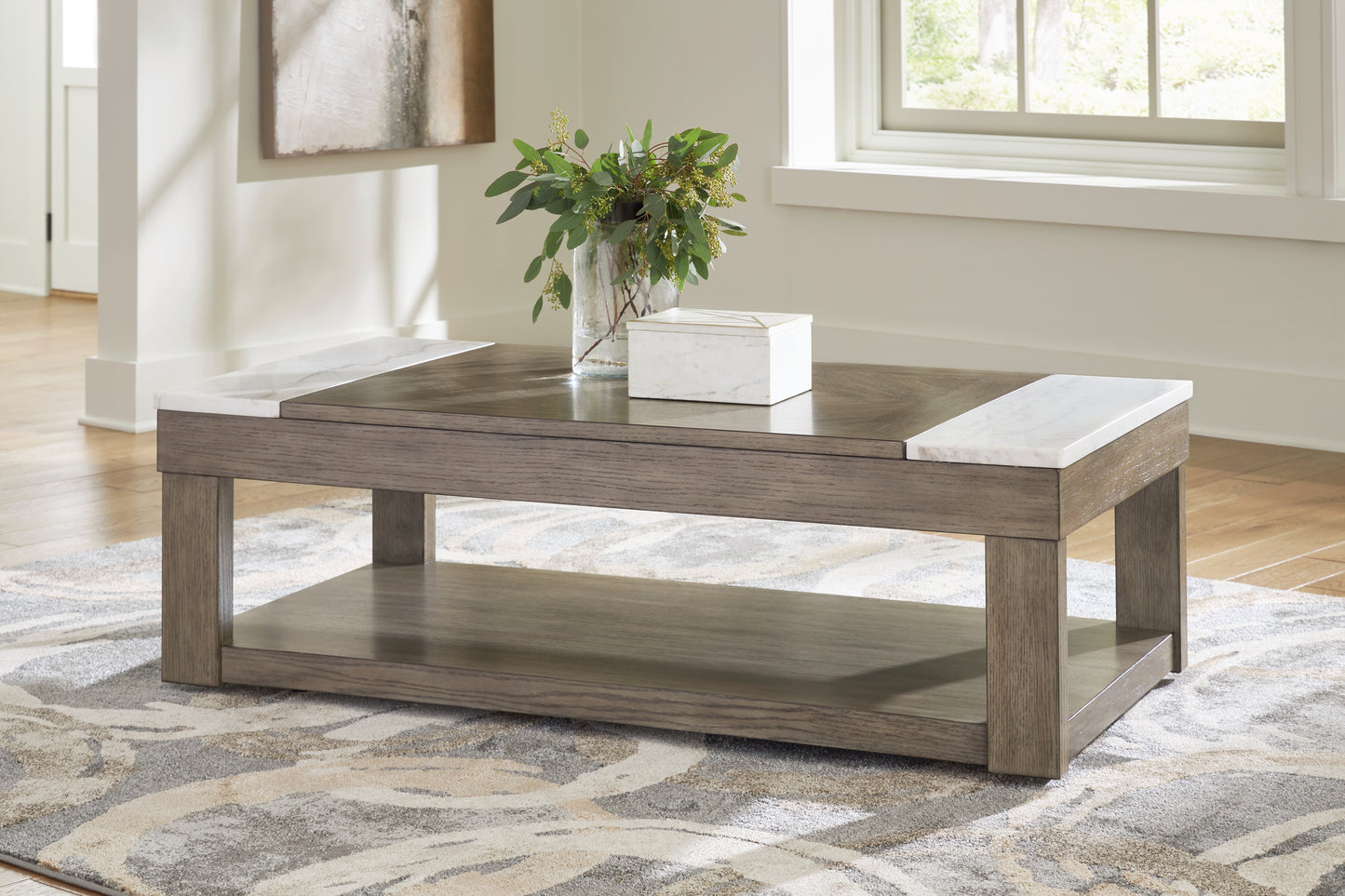 Cassel Furniture Outlet - Ashley Furniture - Loyaska Lift-Top Coffee Table - Lift Top Cocktail Table / Grayish Brown/White - T854-9