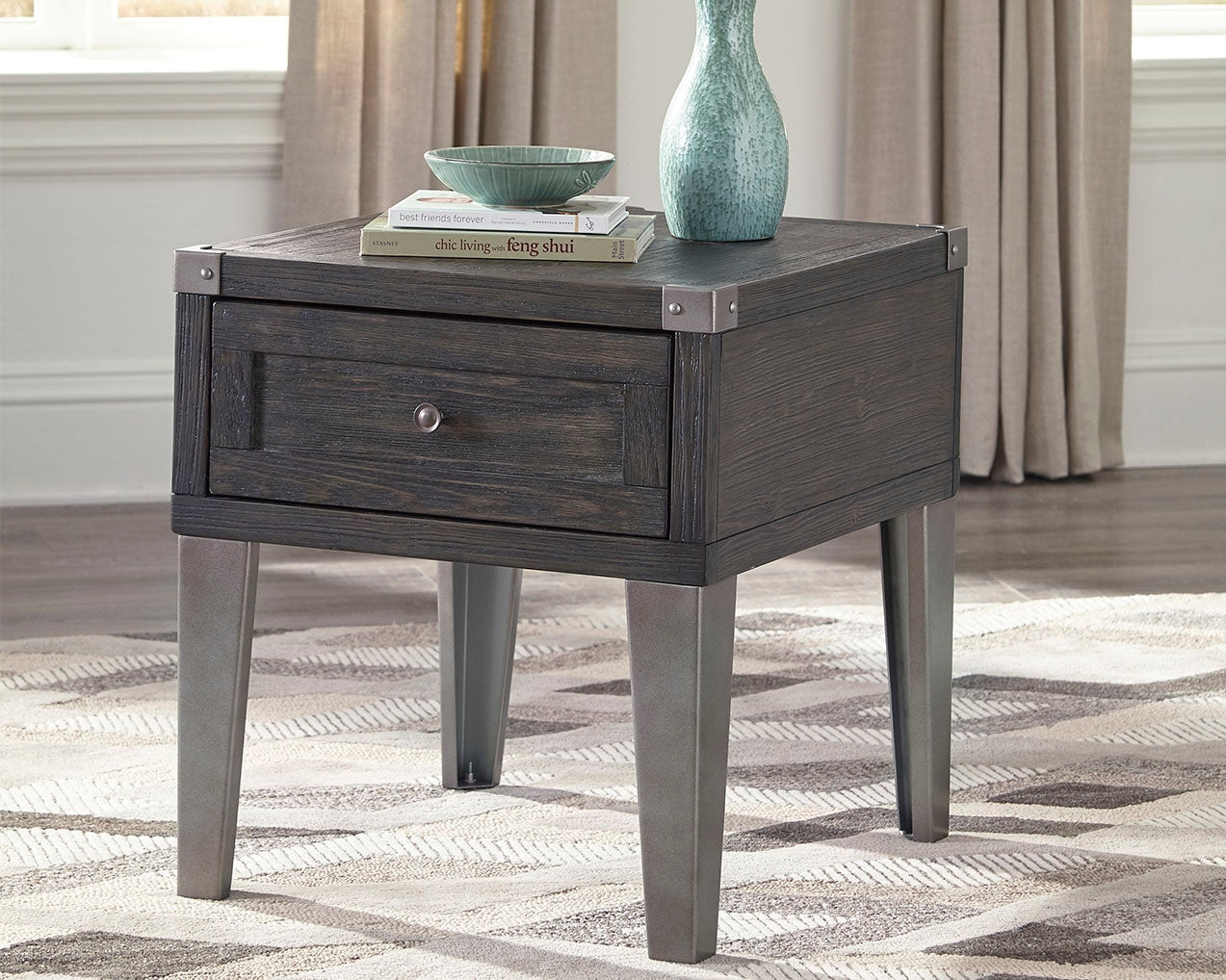 Cassel Furniture Outlet - Ashley Furniture - Todoe End Table with USB Ports & Outlets - Rectangular End Table / Dark Gray - T901-3