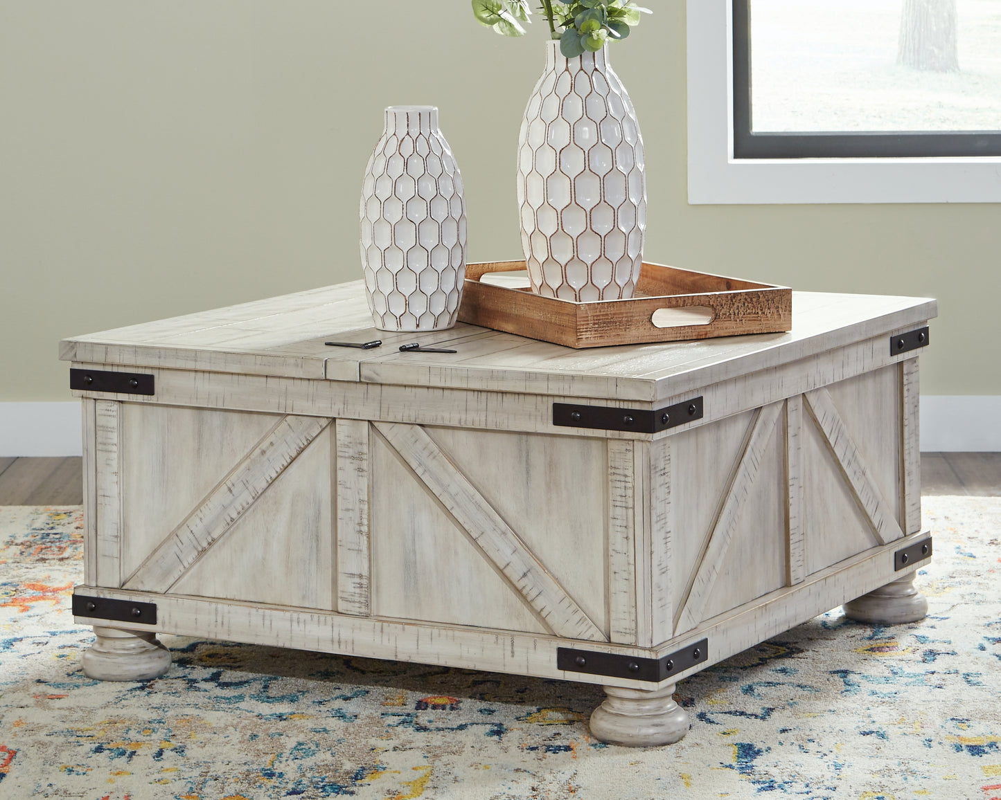 Cassel Furniture Outlet - Ashley Furniture - Carynhurst Coffee Table - Cocktail Table with Storage / Whitewash - T929-20