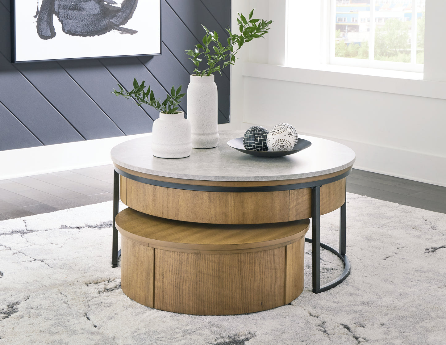Cassel Furniture Outlet - Ashley Furniture - Fridley Nesting Coffee Table (Set of 2) - Nesting Cocktail Tables (Set of 2) / Gray/Brown/Black - T964-8
