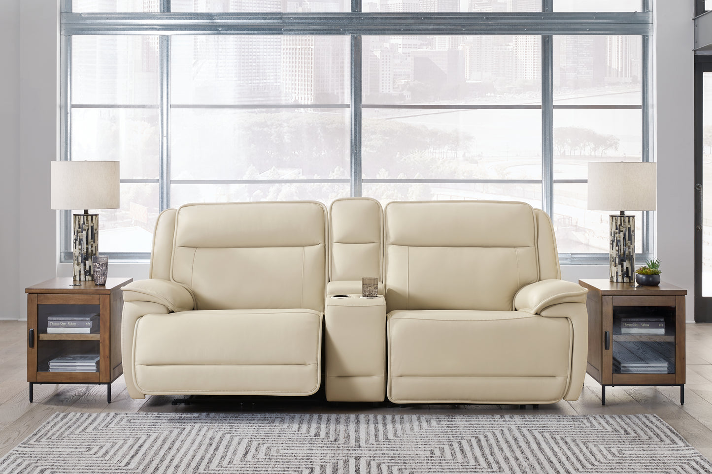 Cassel Furniture Outlet - Ashley Furniture - Double Deal Sectional - 3-Piece Power Reclining Loveseat Sectional with Console / Almond - U13001S4