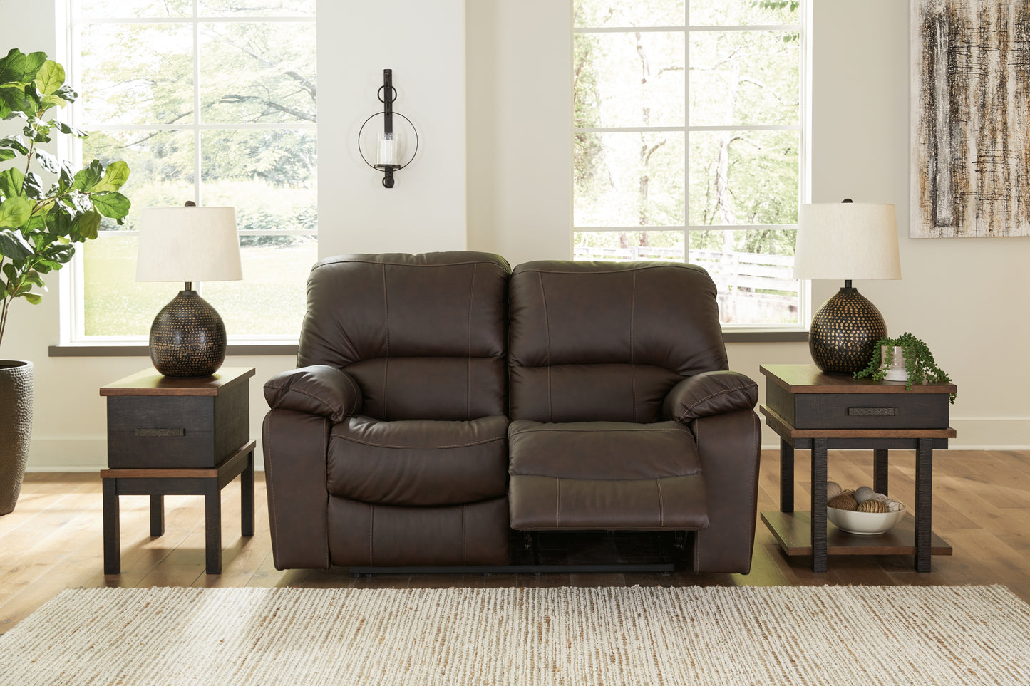 Cassel Furniture Outlet - Ashley Furniture - Leesworth Living Room - Reclining Power Loveseat / Dark Brown - U4380874