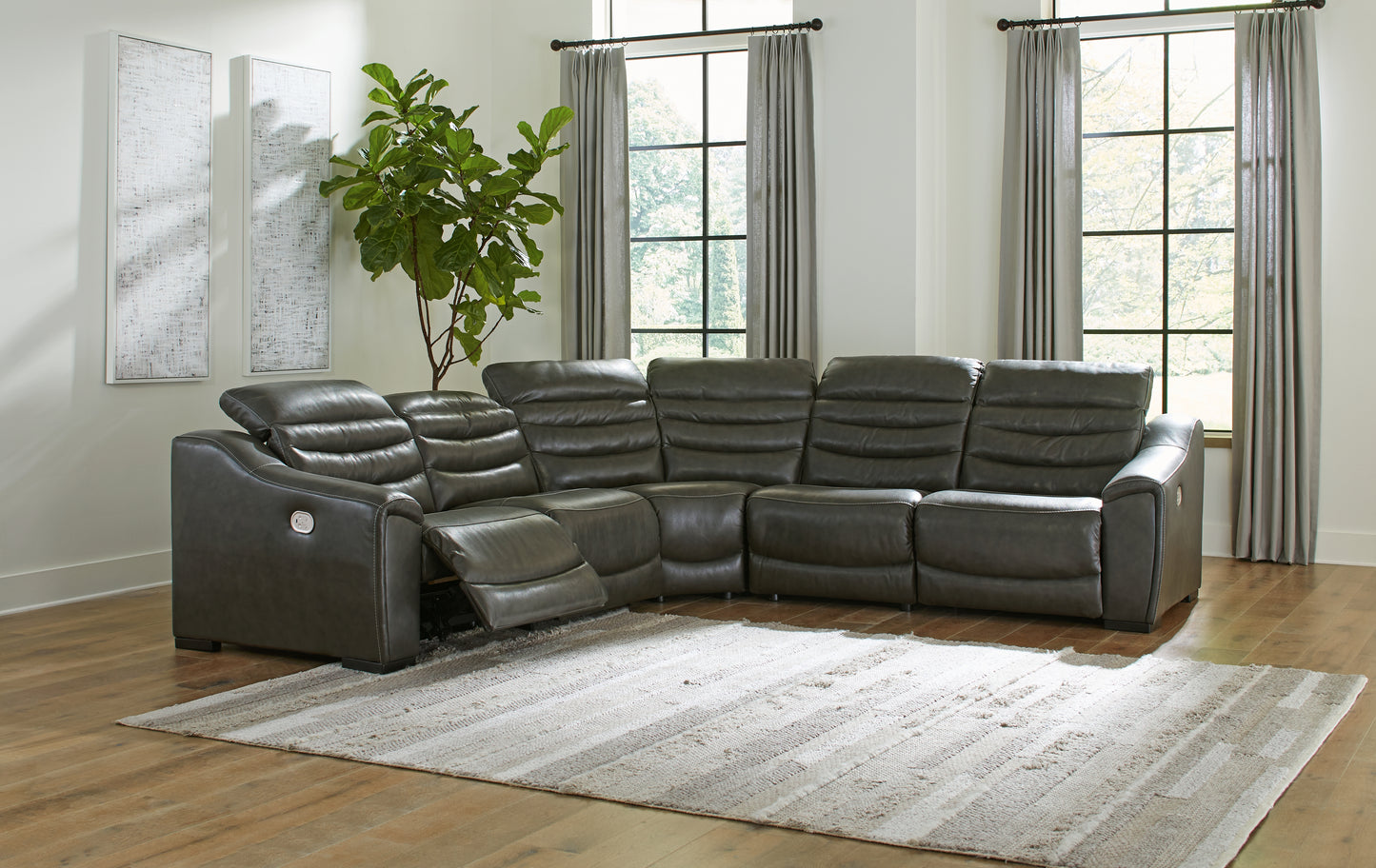 Cassel Furniture Outlet - Ashley Furniture - Center Line Sectional - 5-Piece Power Reclining Sectional / Dark Gray - U63404S3