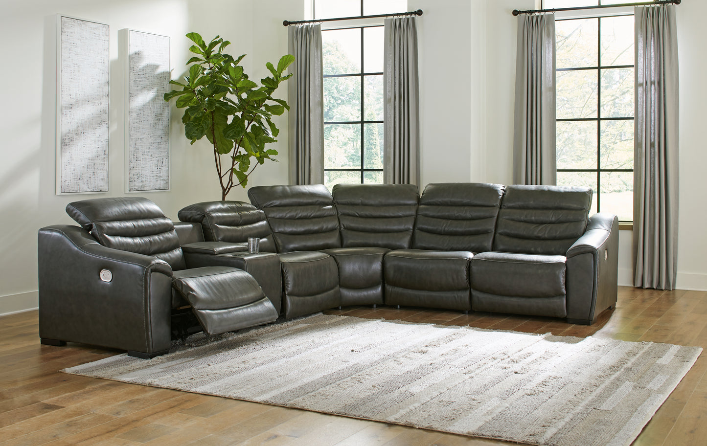 Cassel Furniture Outlet - Ashley Furniture - Center Line Sectional - 6-Piece Power Reclining Sectional / Dark Gray - U63404S4