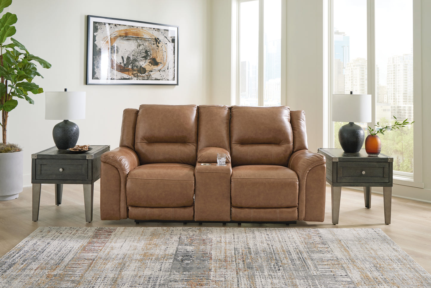 Cassel Furniture Outlet - Ashley Furniture - Trasimeno Living Room - PWR REC Loveseat/CON/ADJ HDRST / Caramel - U8281518
