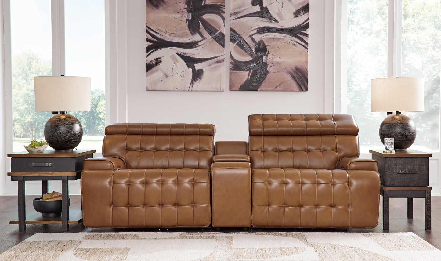 Cassel Furniture Outlet - Ashley Furniture - Temmpton Sectional - 3-Piece Power Reclining Sectional Loveseat with Console / Chocolate - U92708S2