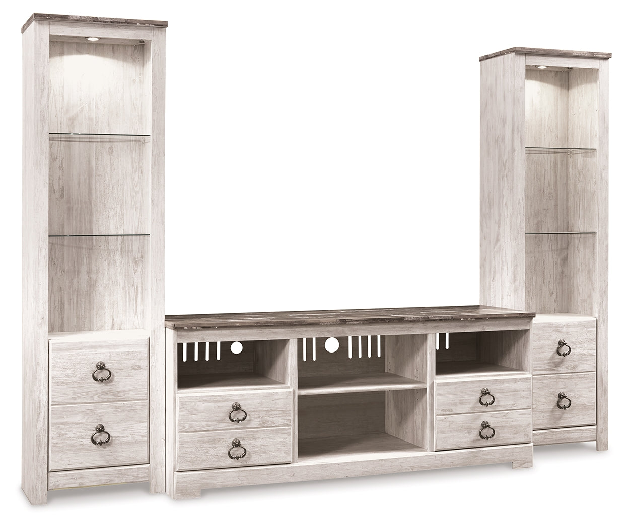 Cassel Furniture Outlet - Ashley Furniture - Willowton 3-Piece Entertainment Center - 3-Piece Entertainment Center / Whitewash - W267W16