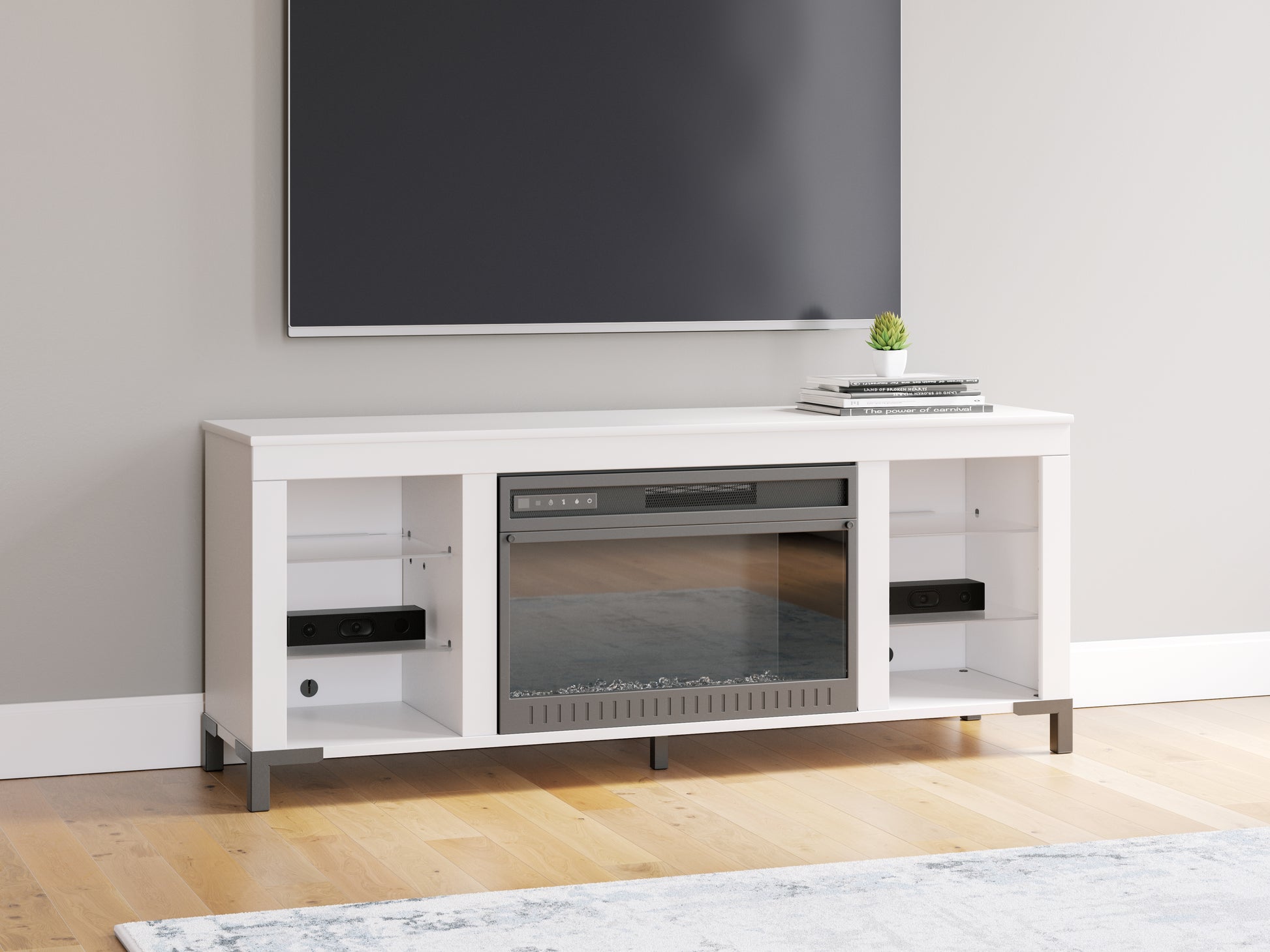 Cassel Furniture Outlet - Ashley Furniture - Brollevi TV Stand - 60" with Electric Fireplace / White - W2722-168