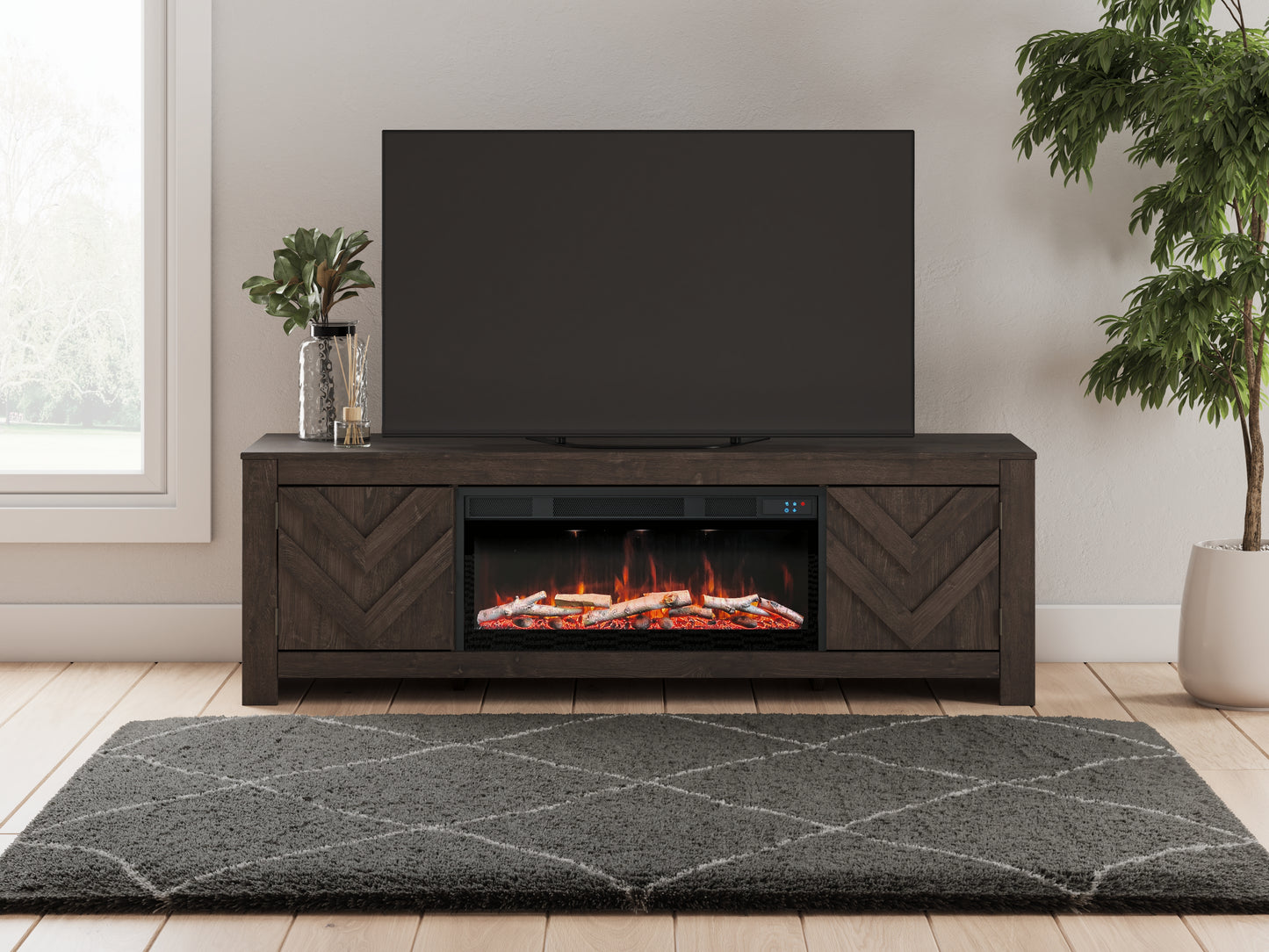 Cassel Furniture Outlet - Ashley Furniture - Cayboni 71" TV Stand with Electric Fireplace - 71" TV Stand with Electric Fireplace / Black - W3789W1