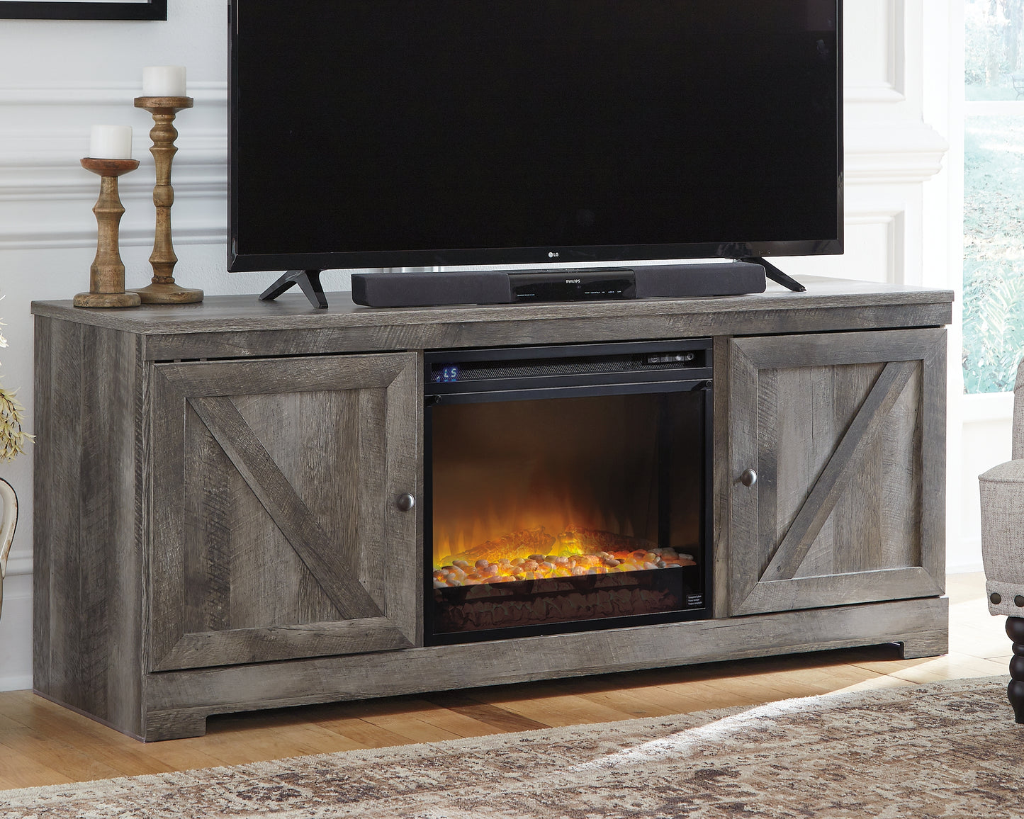 Cassel Furniture Outlet - Ashley Furniture - Wynnlow 63" TV Stand with Electric Fireplace - 63" TV Stand with Electric Fireplace / Gray - W440W4