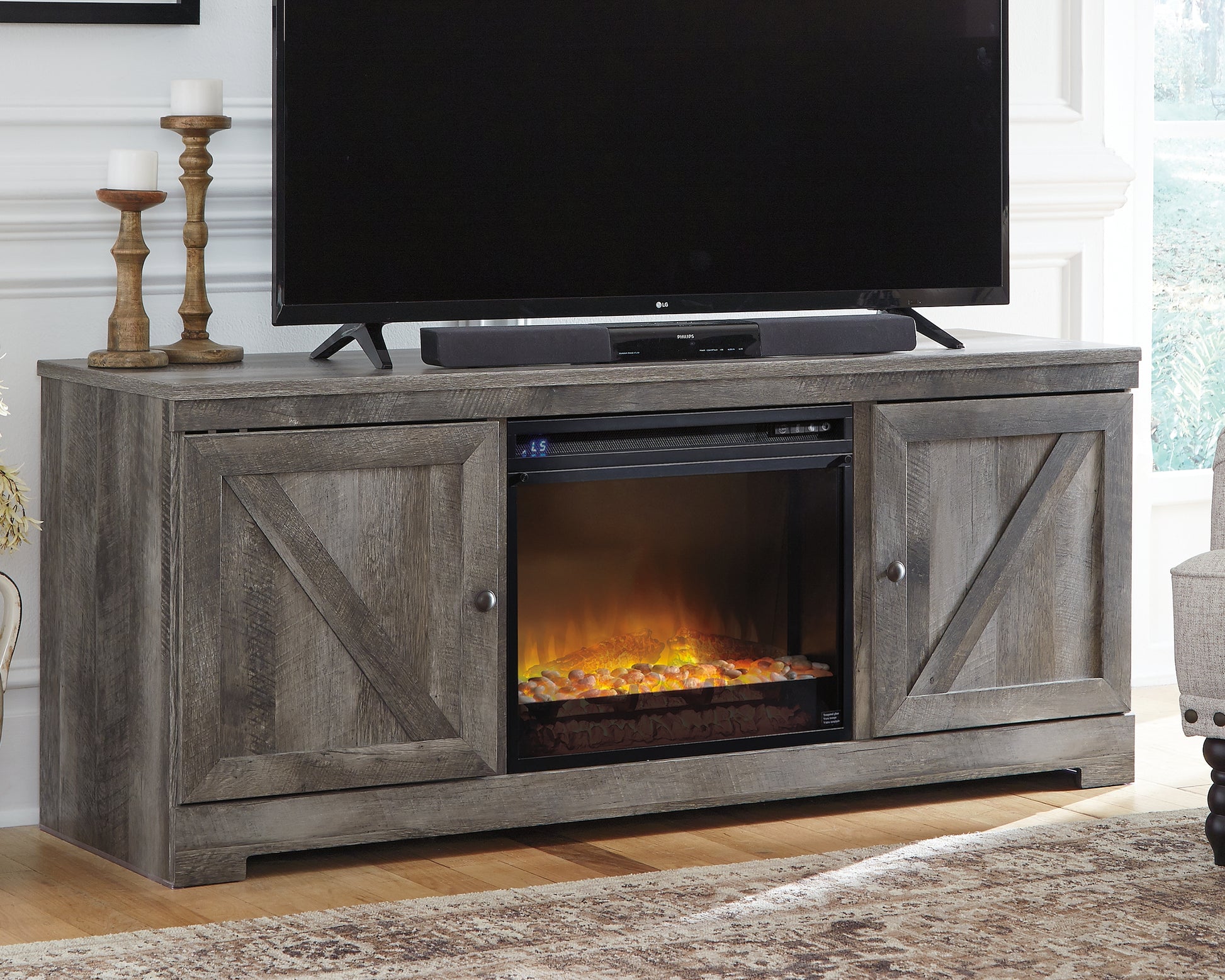 Cassel Furniture Outlet - Ashley Furniture - Wynnlow 63" TV Stand with Electric Fireplace - 63" TV Stand with Electric Fireplace / Gray - W440W4