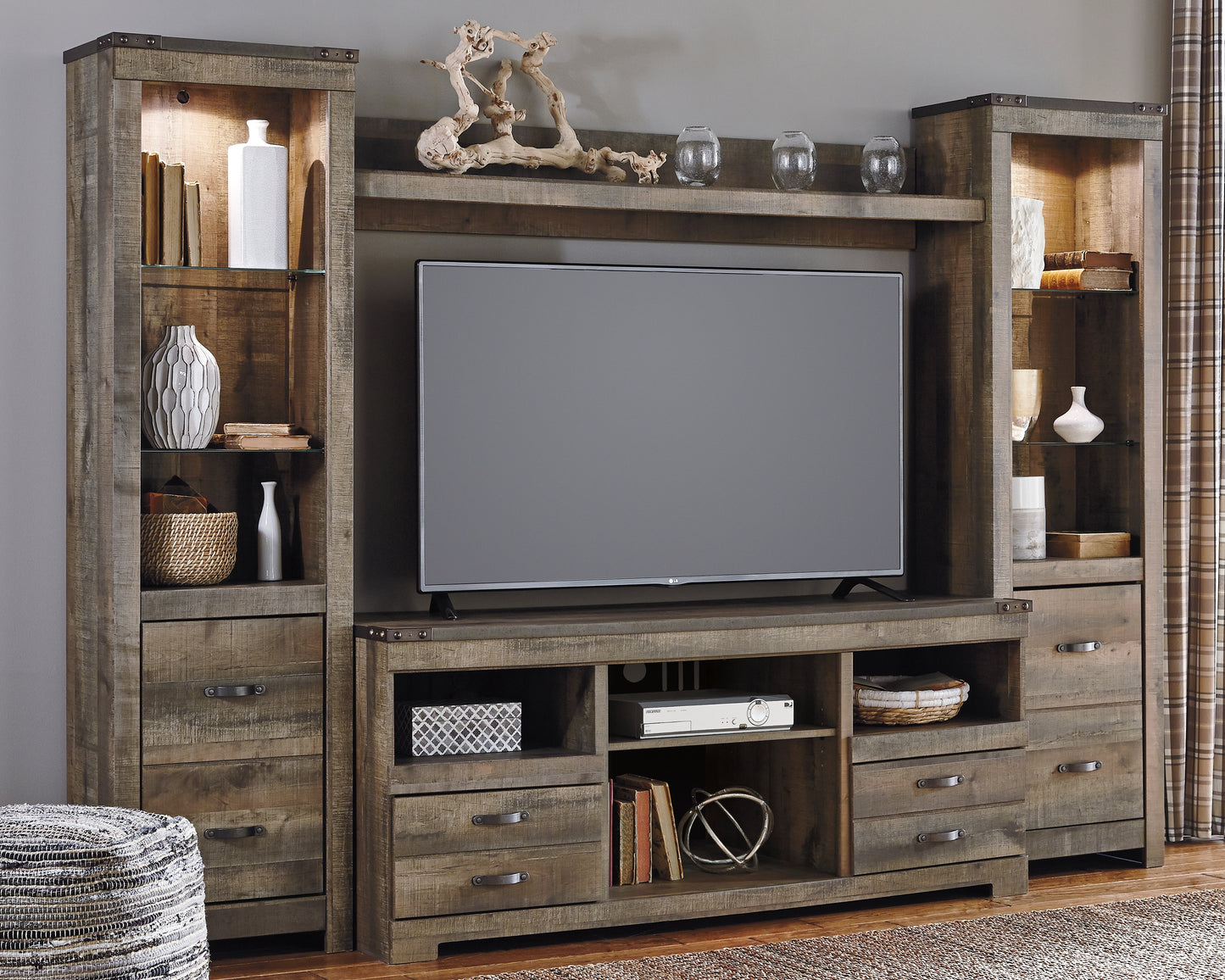 Cassel Furniture Outlet - Ashley Furniture - Trinell Entertainment Center - 4-Piece Entertainment Center / Brown - W446W2