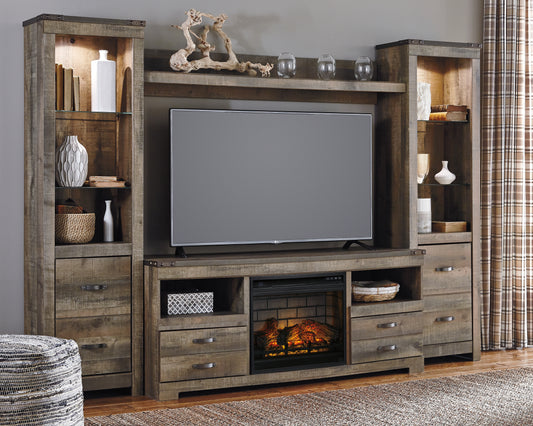 Cassel Furniture Outlet - Ashley Furniture - Trinell 4-Piece Entertainment Center with Electric Fireplace - 4-Piece Entertainment Center with Electric Fireplace / Brown - W446W8