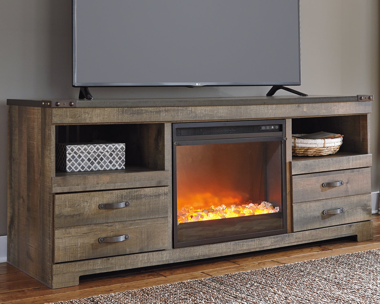 Cassel Furniture Outlet - Ashley Furniture - Trinell 63" TV Stand with Electric Fireplace - 63" TV Stand with Electric Fireplace / Brown - W446W5