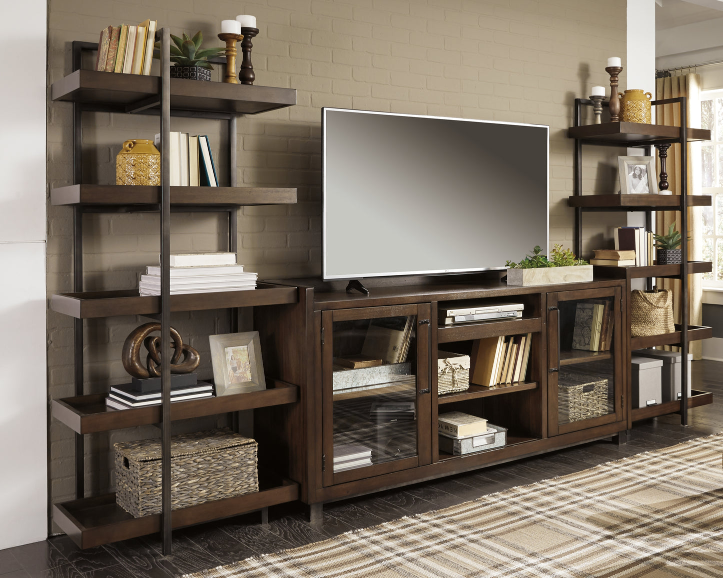 Cassel Furniture Outlet - Ashley Furniture - Starmore Entertainment Center - 3-Piece Entertainment Center / Brown/Gunmetal - W633W1