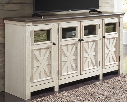 Cassel Furniture Outlet - Ashley Furniture - Bolanburg 74" TV Stand - 74" / White/Weathered Gray - W647-60