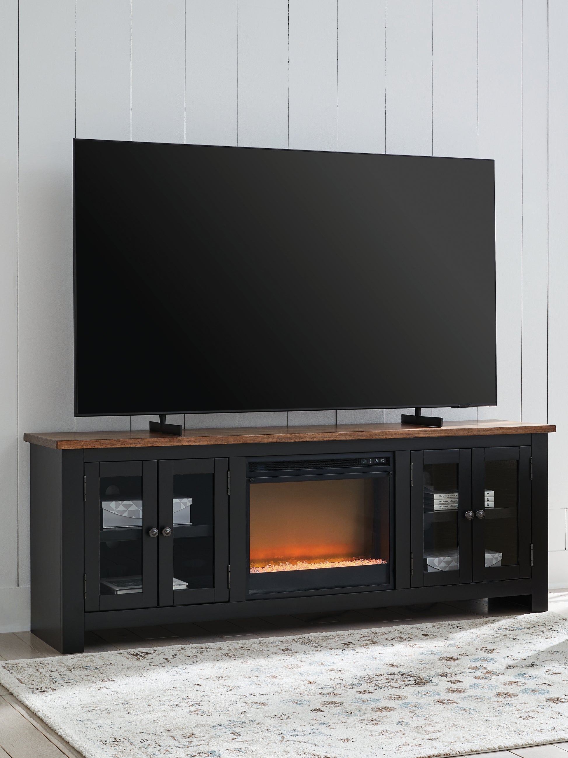 Cassel Furniture Outlet - Ashley Furniture - Wildenauer 76" TV Stand with Electric Fireplace - 76" TV Stand with Electric Fireplace / Brown/Black - W664W2