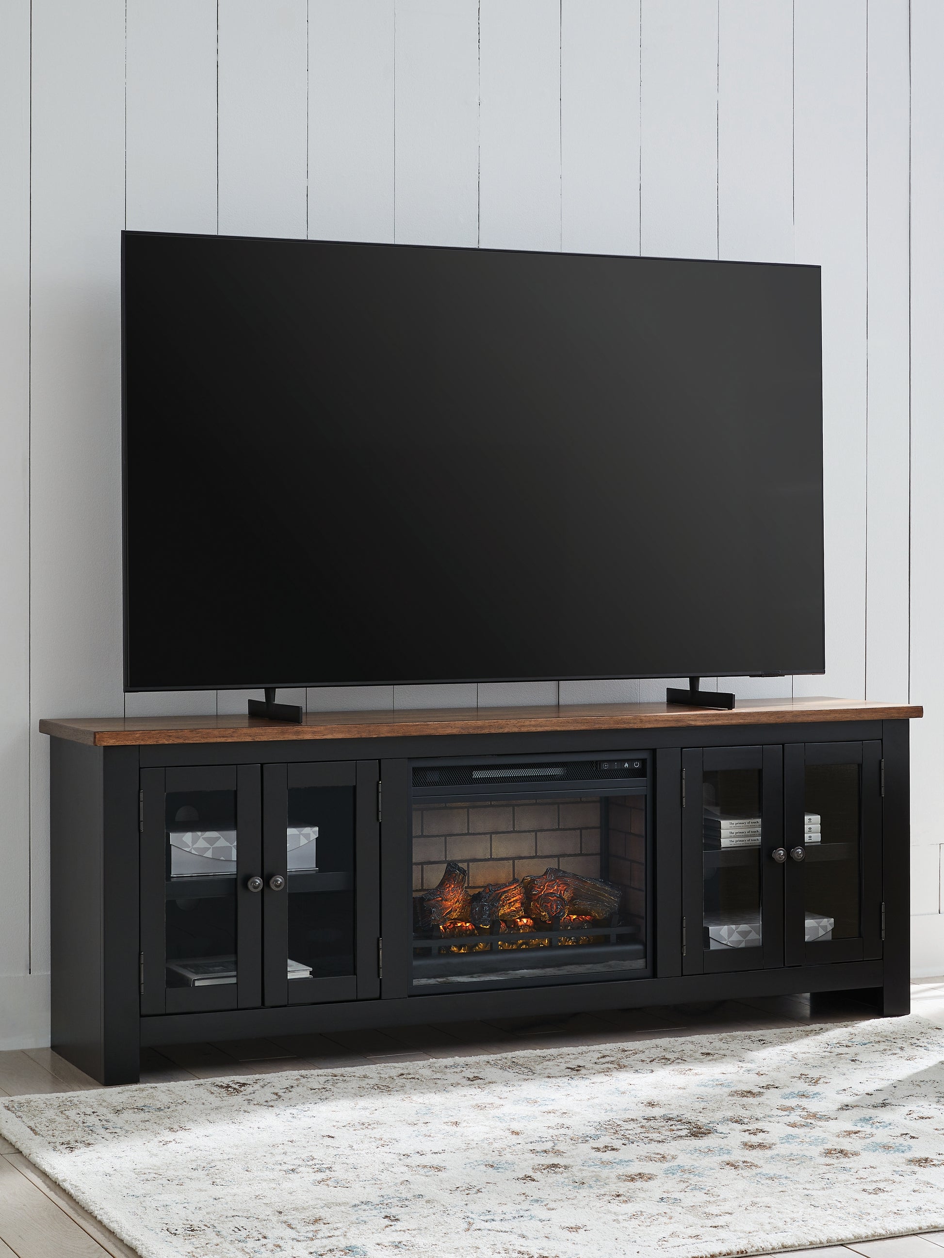 Cassel Furniture Outlet - Ashley Furniture - Wildenauer 76" TV Stand with Electric Fireplace - 76" TV Stand with Electric Fireplace / Brown/Black - W664W1