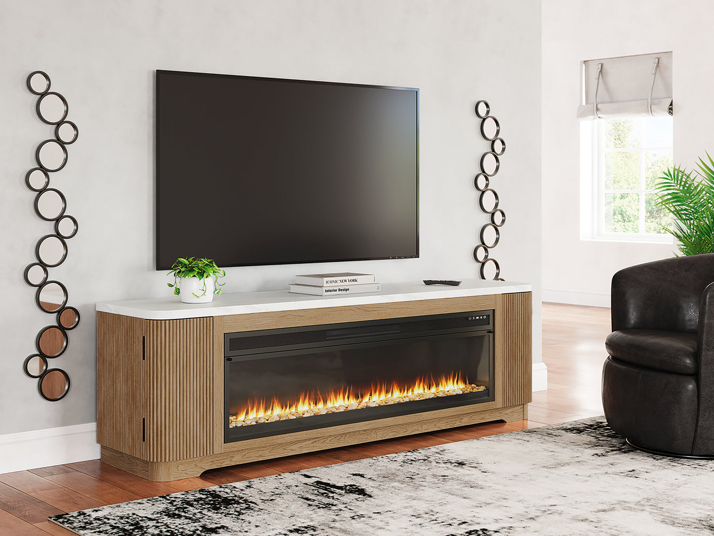 Cassel Furniture Outlet - Ashley Furniture - Camdill 80" TV Stand with Electric Fireplace - 80" TV Stand with Electric Fireplace / Light Brown - W808W1