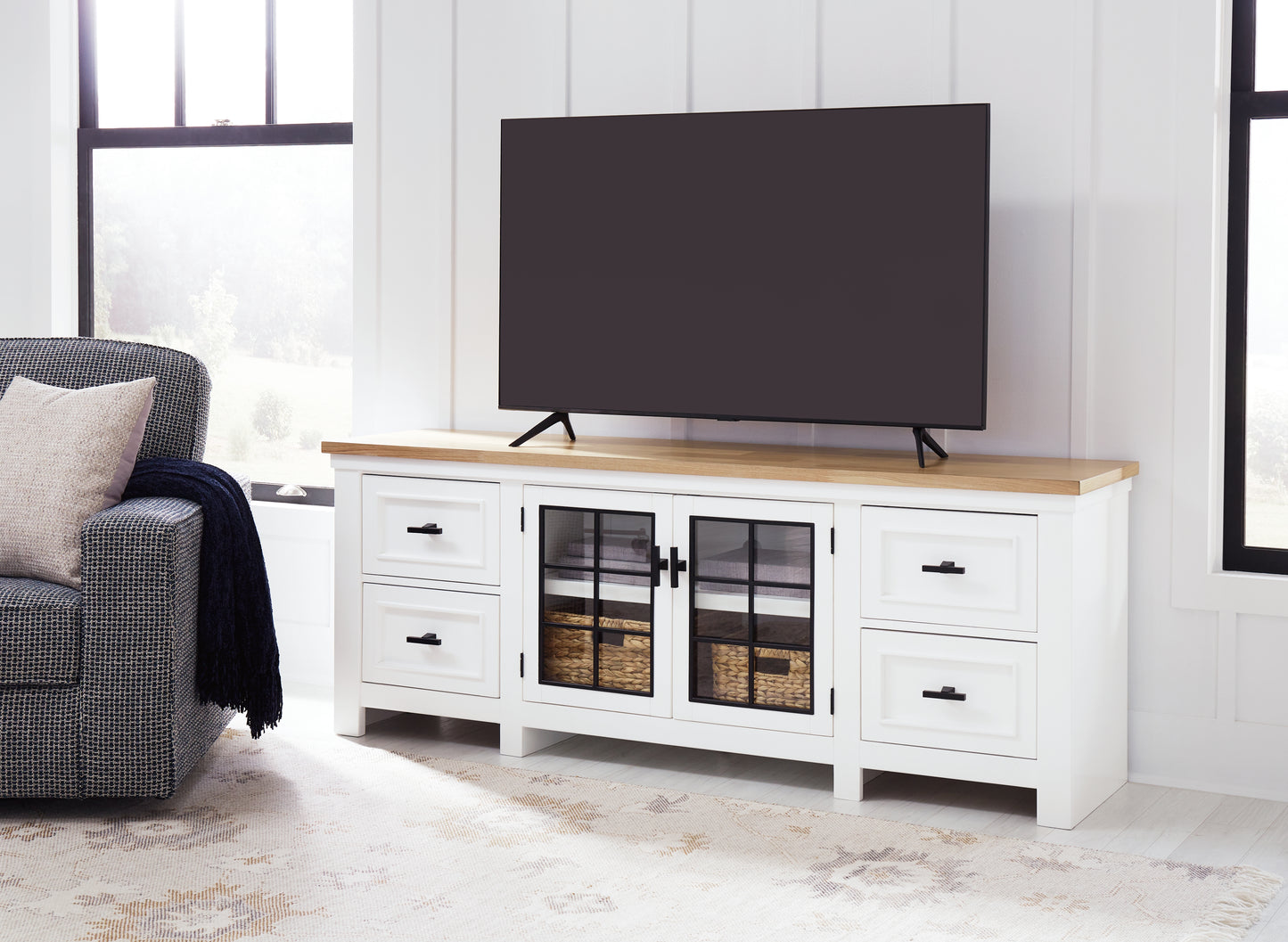 Cassel Furniture Outlet - Ashley Furniture - Ashbryn 74" TV Stand - 74" / White/Natural - W844-68