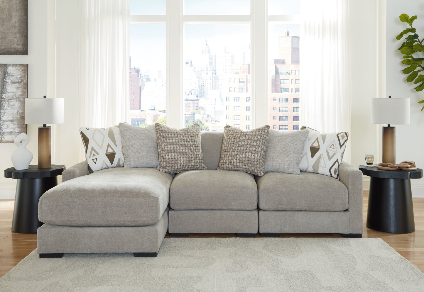 Cassel Furniture Outlet - Ashley Furniture - Aslan Court Sectional - RAF 3-Piece Sofa Sectional with Chaise / Flax - 20305S3