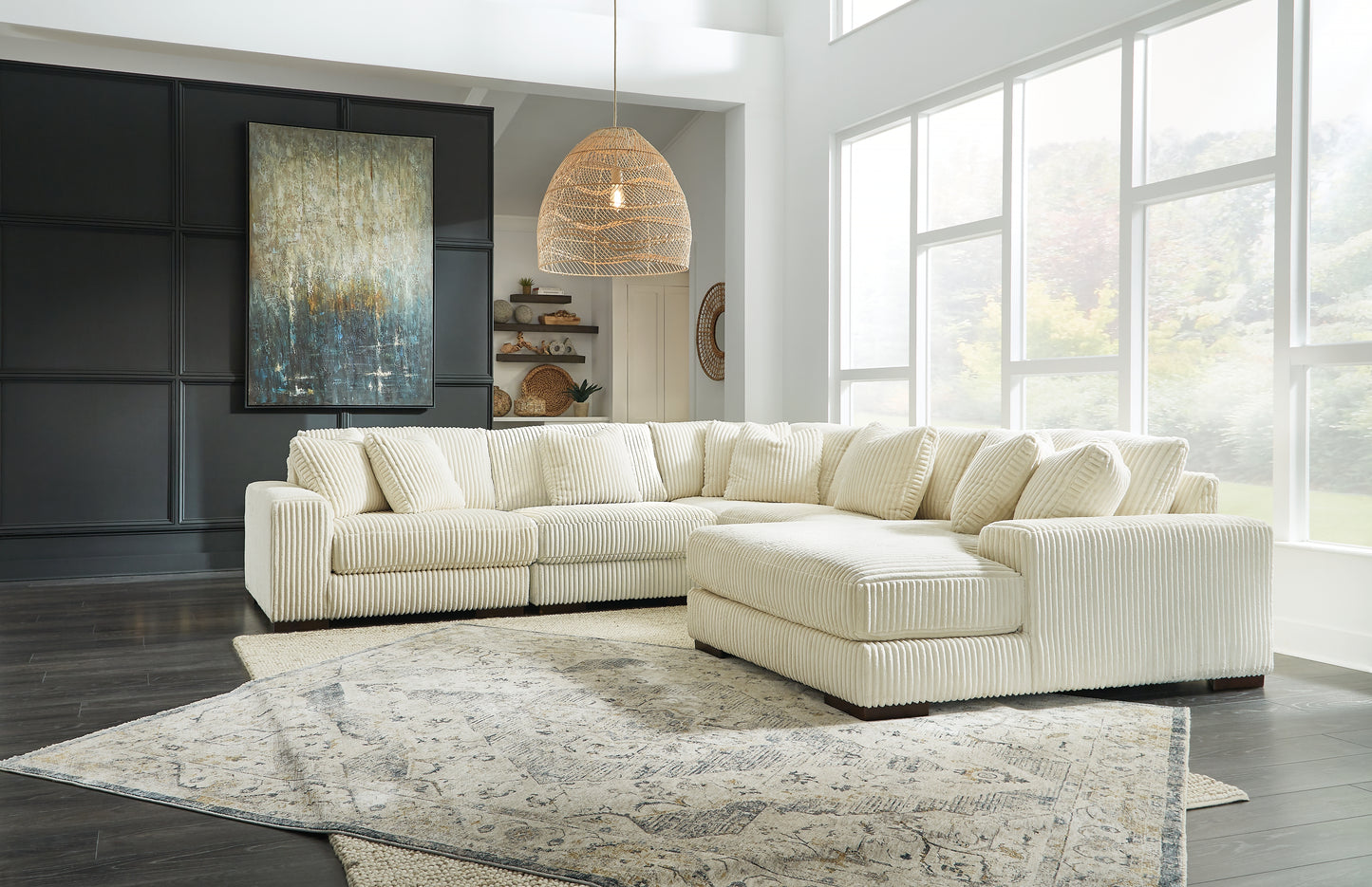 Cassel Furniture Outlet - Ashley Furniture - Lindyn Sectional - RAF 5-Piece Sectional with Chaise / Ivory - 21104S7