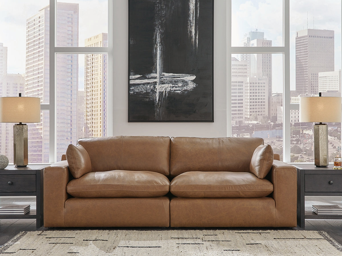 Cassel Furniture Outlet - Ashley Furniture - Emilia Sectional - RAF 2-Piece Sectional Loveseat / Caramel - 30901S1