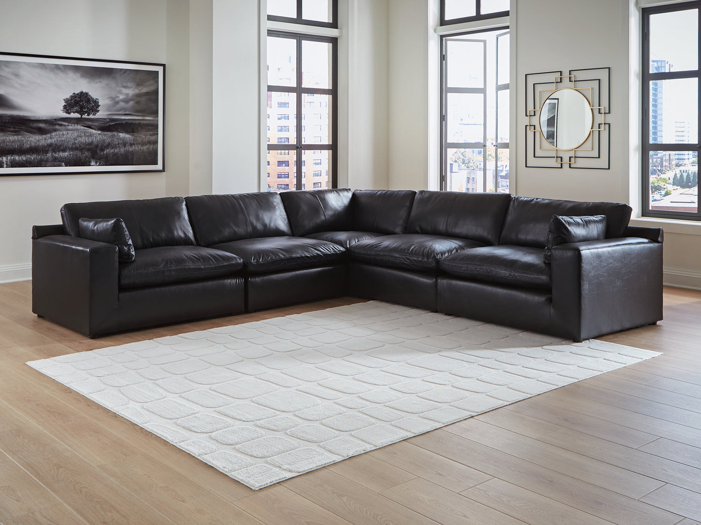 Cassel Furniture Outlet - Ashley Furniture - Emilia Sectional - RAF 5-Piece Sectional / Black - 30902S4