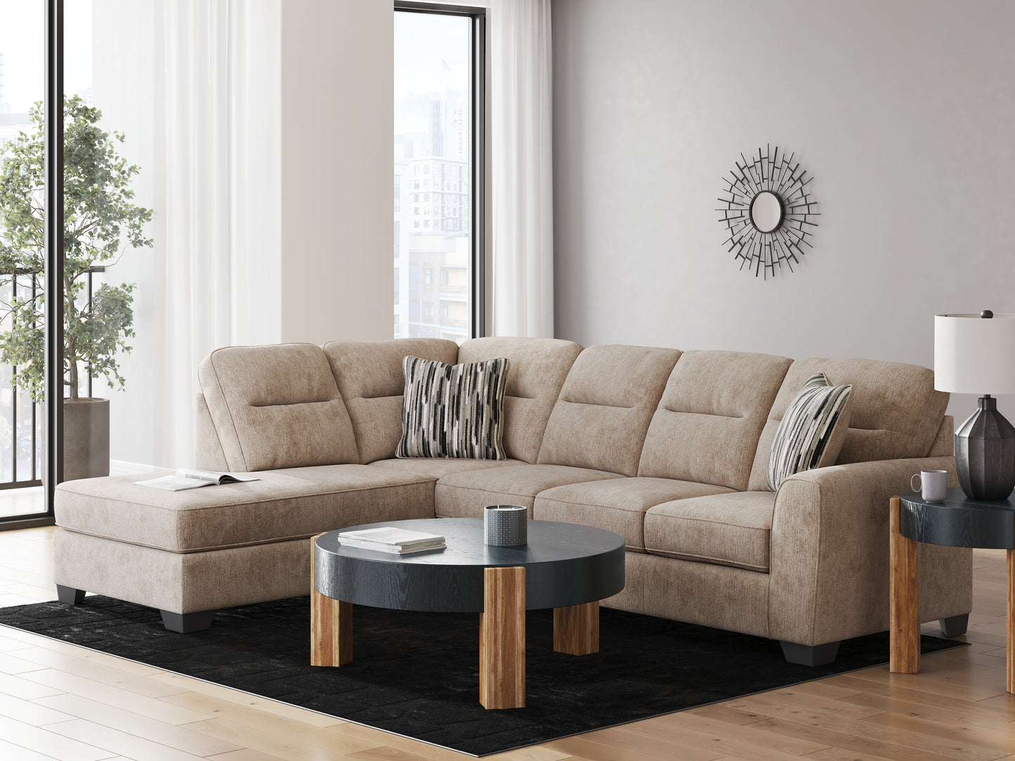 Cassel Furniture Outlet - Ashley Furniture - Olten Sectional - RAF 2-Piece Sectional with Chaise / Mocha - 31304S1