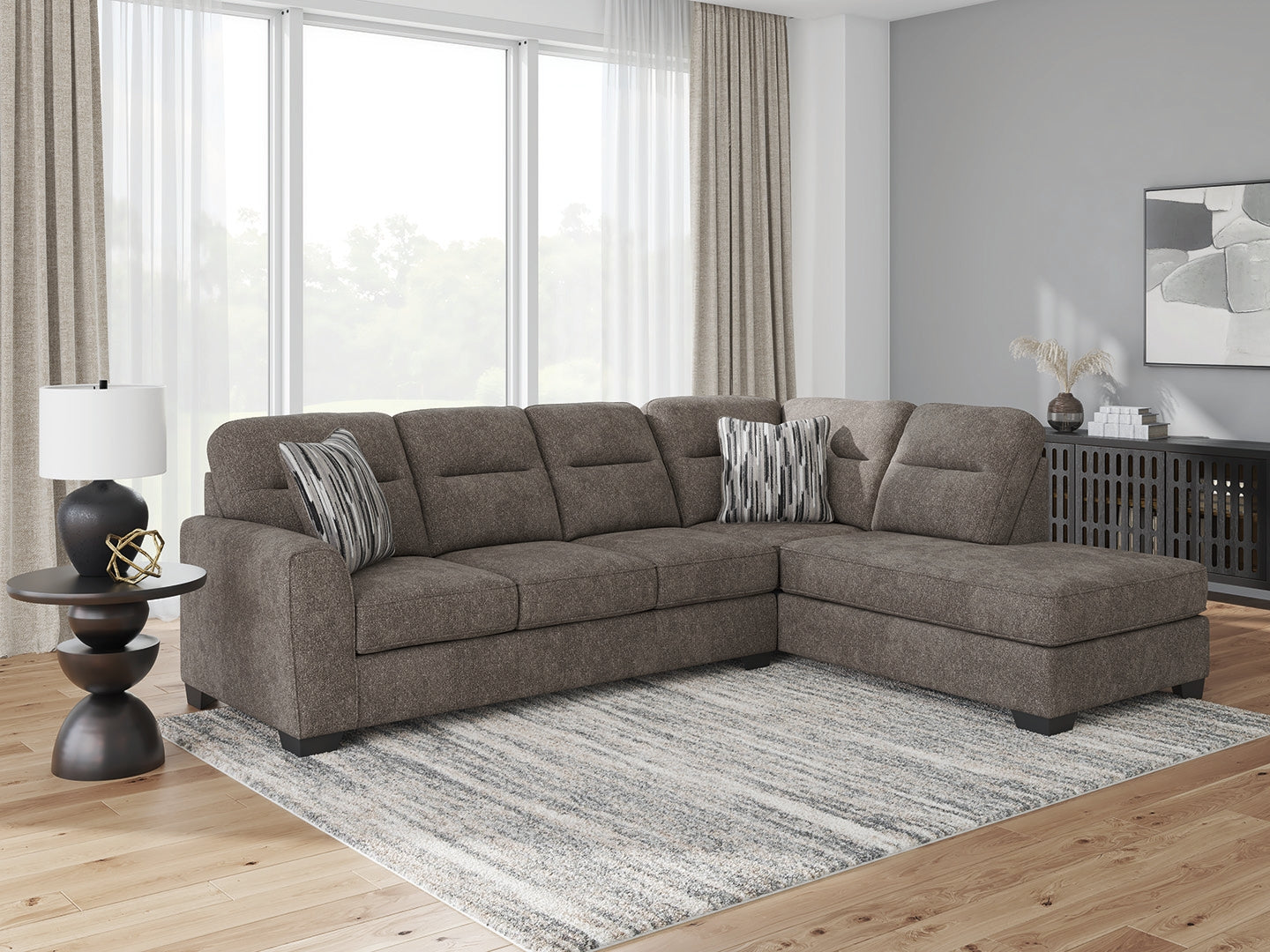 Cassel Furniture Outlet - Ashley Furniture - Olten Sectional - RAF 2-Piece Sectional with Chaise / Graphite - 31305S1