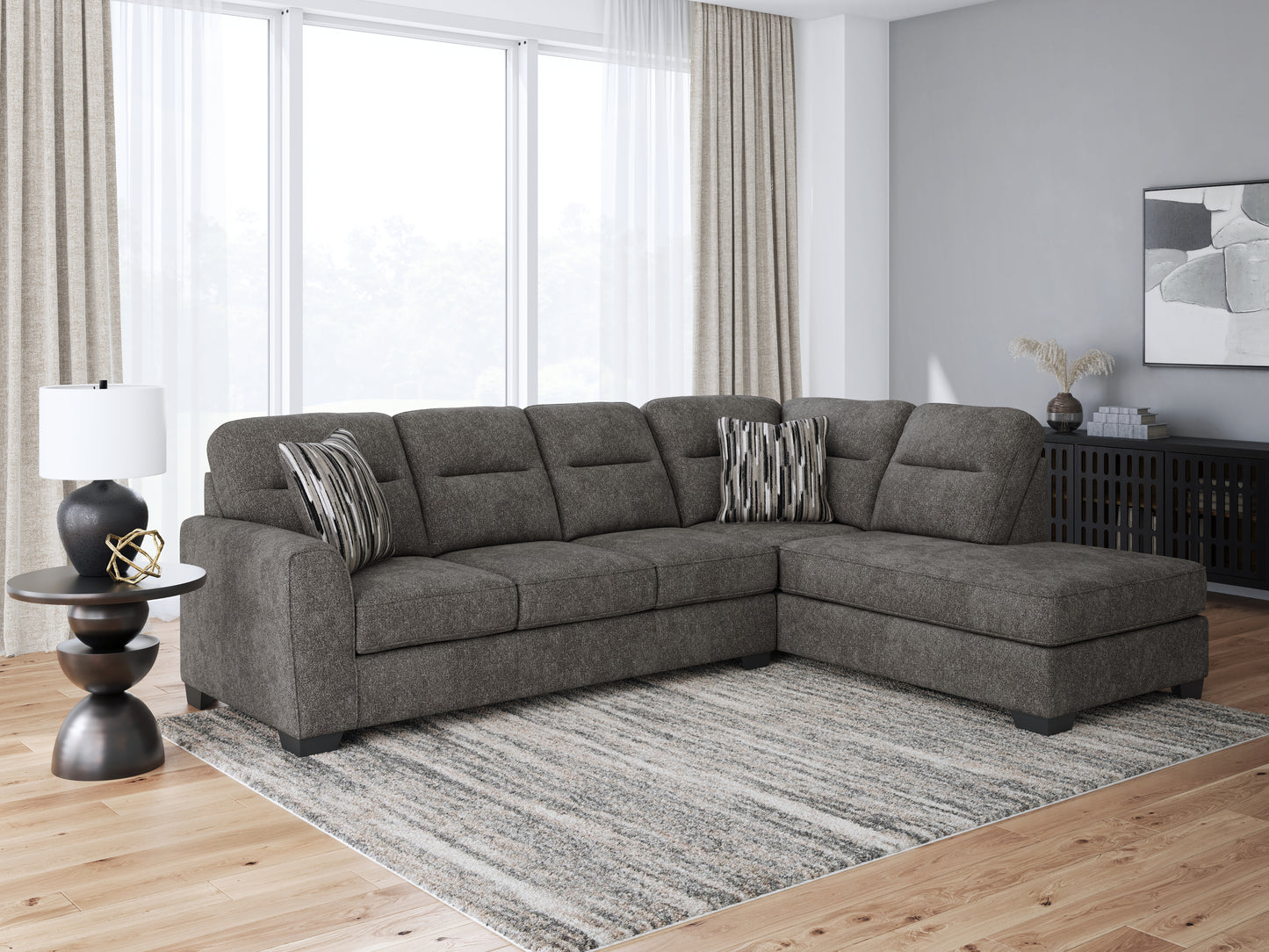 Cassel Furniture Outlet - Ashley Furniture - Olten Sectional - LAF 2-Piece Sectional with Chaise / Graphite - 31305S2