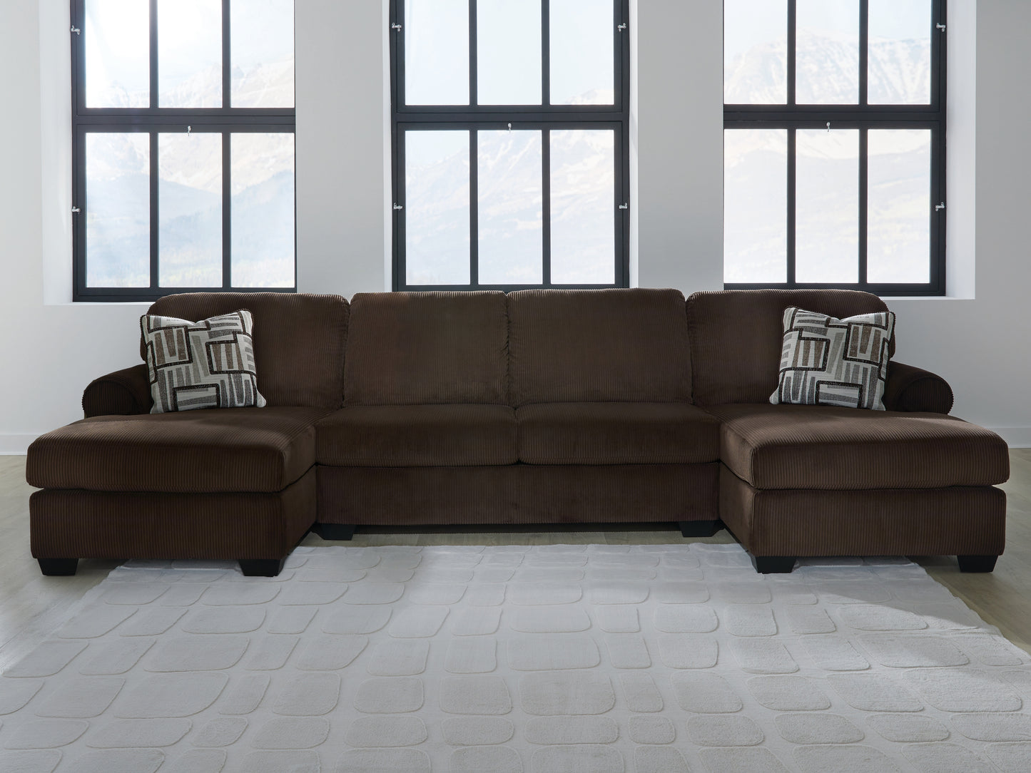 Cassel Furniture Outlet - Ashley Furniture - Kimlee Sectional - RAF 3-Piece Sectional with Double Chaise / Chocolate - PC35603S3