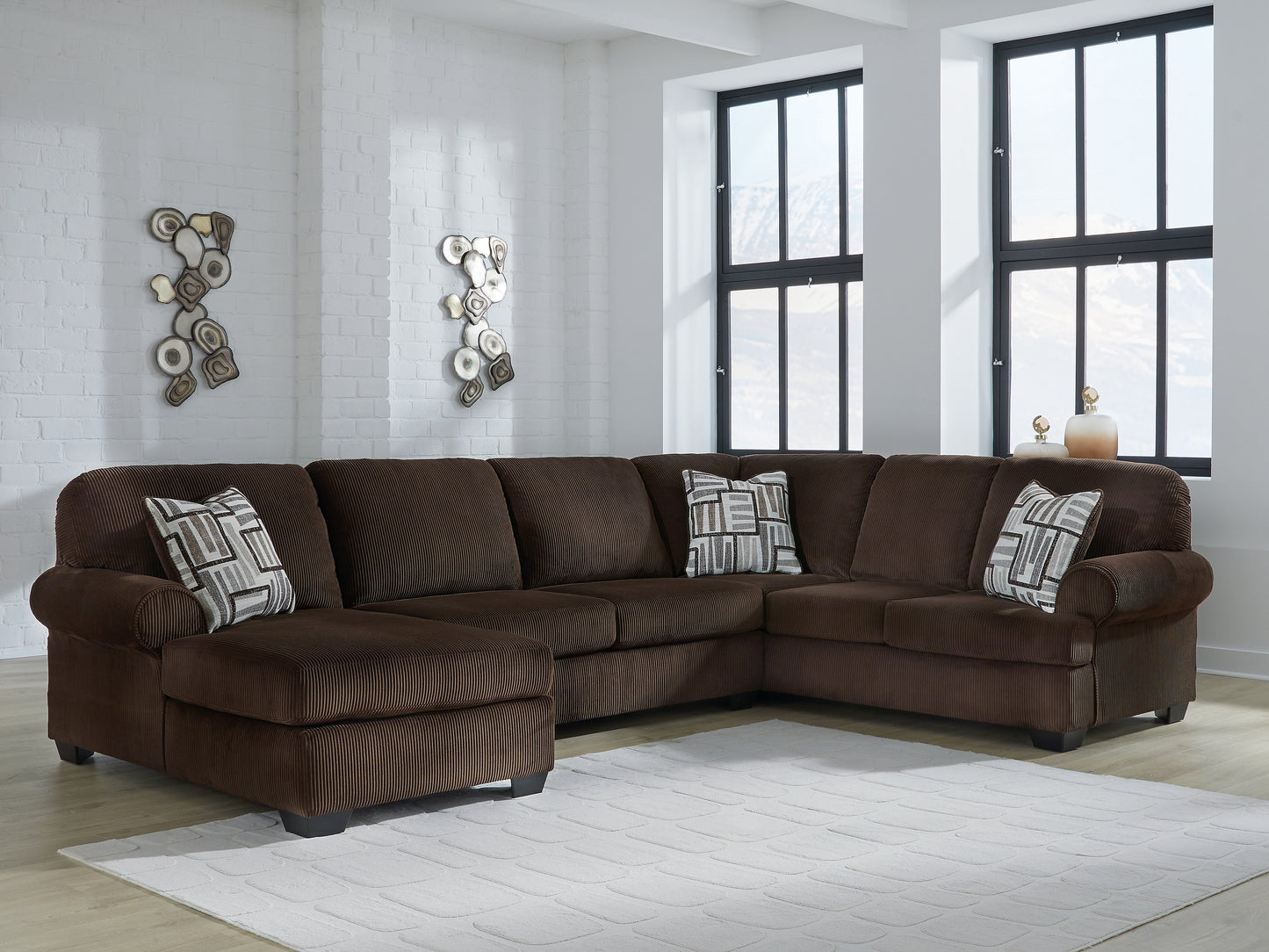 Cassel Furniture Outlet - Ashley Furniture - Kimlee Sectional - RAF 3-Piece Sectional with Double Chaise / Chocolate - PC35603S3