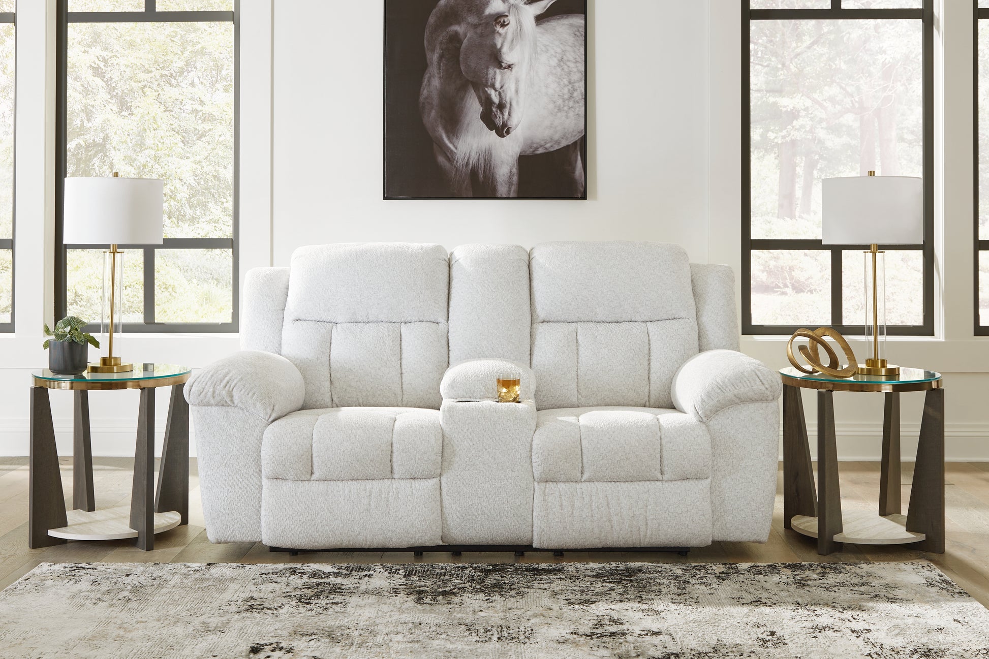 Cassel Furniture Outlet - Ashley Furniture - Frohn Living Room - DBL Rec Loveseat w/Console / Snow - 3740594